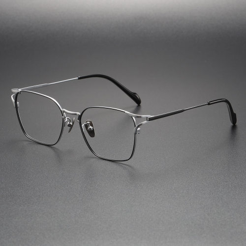 Square Titanium Eyeglasses LE1021_Black - Silver