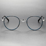 Round Acetate & Titanium Eyeglasses LE0050_Blue - Tortoise - Silver