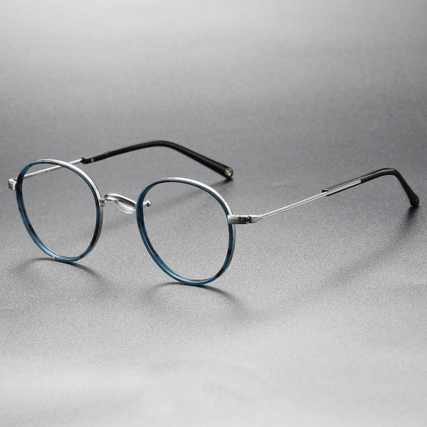 Round Acetate & Titanium Eyeglasses LE0050_Blue - Tortoise - Silver