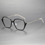 Geometric Titanium & Nylon Eyeglasses LE0130_Black - Gold
