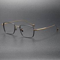 Rectangle Titanium Eyeglasses Frame LE0285_Black & Gold