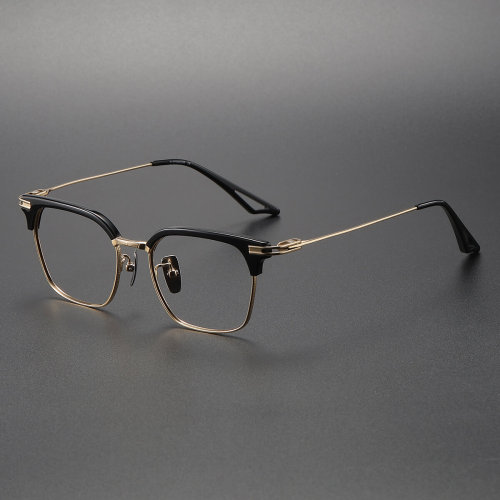 Acetate & Titanium Eyeglasses LE0167_Black & Gold