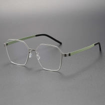 Titanium Eyeglasses LE0215_Silver & Green Titanium Eyeglasses LE0215_Silver & Green