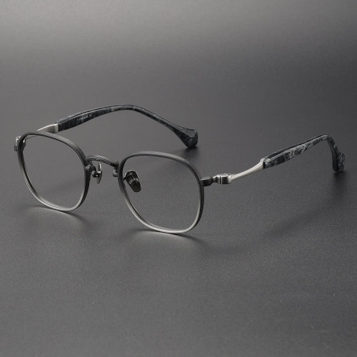 Acetate & Titanium Eyeglasses LE0166_Black & Silver
