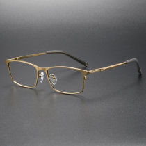 Premium Progressive Glasses - Rectangle Titanium Eyeglasses Frame LE0157_Gold