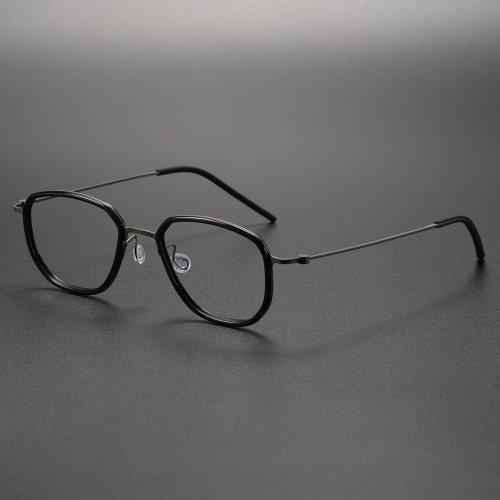 Acetate & Titanium Eyeglasses LE0091_Gunmetal & Black