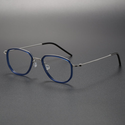 Acetate & Titanium Eyeglasses LE0091_Blue & Silver