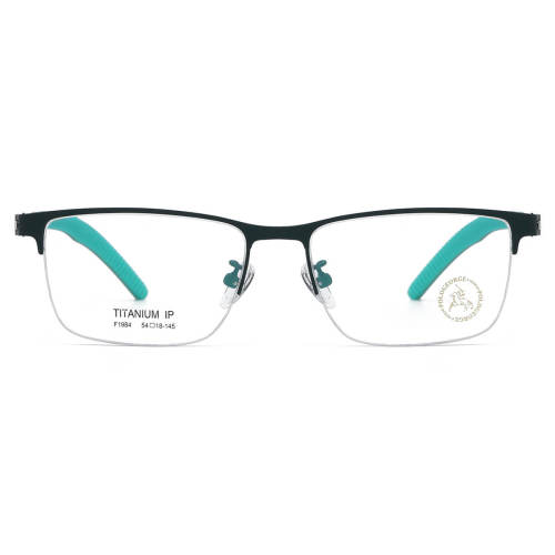 Stainless Steel Eyeglasses LE0054_Gunmetal & Green