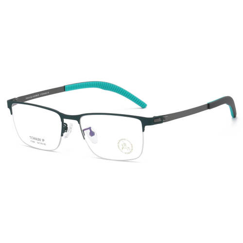 Stainless Steel Eyeglasses LE0054_Gunmetal & Green