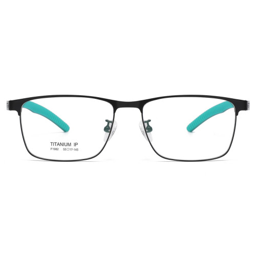 Rectangle Titanium Eyeglasses Frame LE0052_Green - Silver