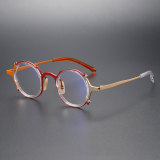 Round Titanium Glasses LE1265_Red & Gold