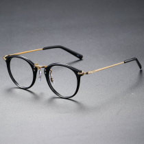 Round Acetate & Titanium Glasses LE1137_Bright Black & Gold Round Acetate & Titanium Glasses LE1137_Bright Black & Gold