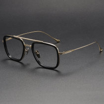 Geometric Aviator Titanium & Acetate Glasses LE1199_Black & Gold