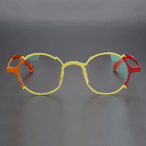 Round Titanium Glasses LE1240_Yellow & Red