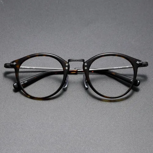 Round Acetate & Titanium Glasses LE1137_Tortoise