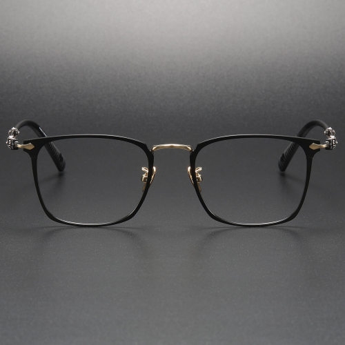 Square Titanium Glasses LE1149_Black & Gold