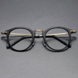 Round Acetate & Titanium Glasses LE1137_Matte Black & Gold