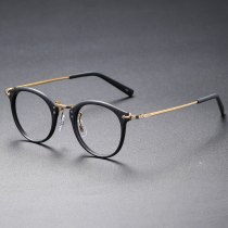 Round Acetate & Titanium Glasses LE1137_Matte Black & Gold Round Acetate & Titanium Glasses LE1137_Matte Black & Gold