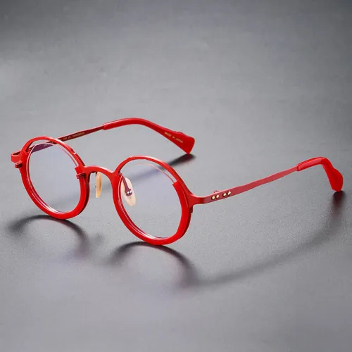 Round Titanium Glasses LE1205_Red
