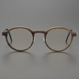 Round Genuine Natural Horn Rimmed Glasses LH7002_Dark Brown Front View