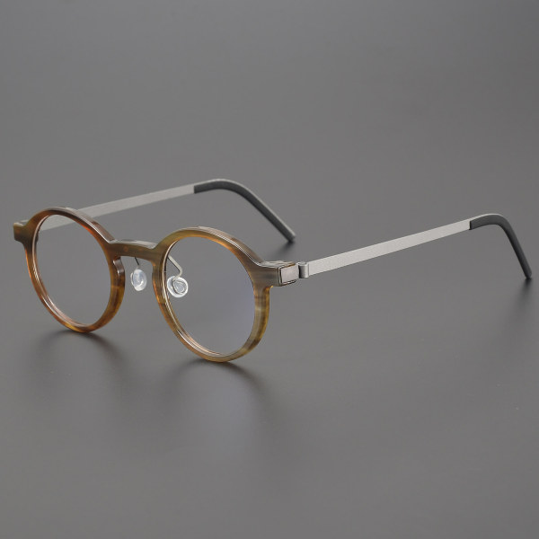 Round Genuine Natural Horn Rimmed Glasses LH7003_Dark Brown
