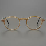 Round Genuine Natural Horn Rimmed Glasses LH7002_Light Brown Front View