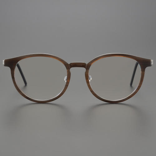 Round Genuine Natural Horn Rim Glasses LH7010_Brown
