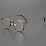 Round Genuine Natural Horn Rim Glasses LH7008_Light Brown