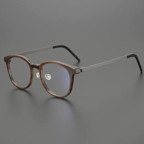 Round Genuine Natural Horn Rim Glasses LH7008_Dark Brown