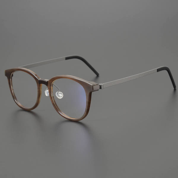 Round Genuine Natural Horn Rim Glasses LH7008_Dark Brown