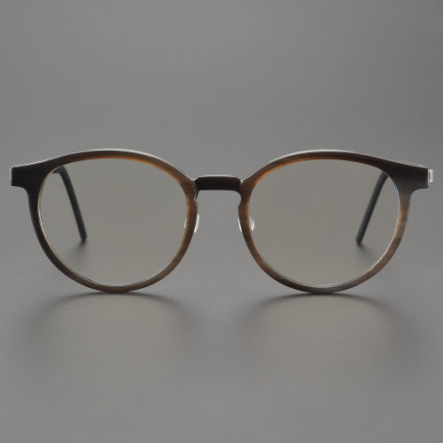 Round Genuine Natural Horn Rim Glasses LH7010_Dark Brown