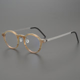 Round Genuine Natural Horn Rimmed Glasses LH7002_Light Brown