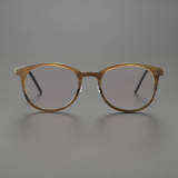 Round Genuine Natural Horn Rim Glasses LH7008_Light Brown Front View
