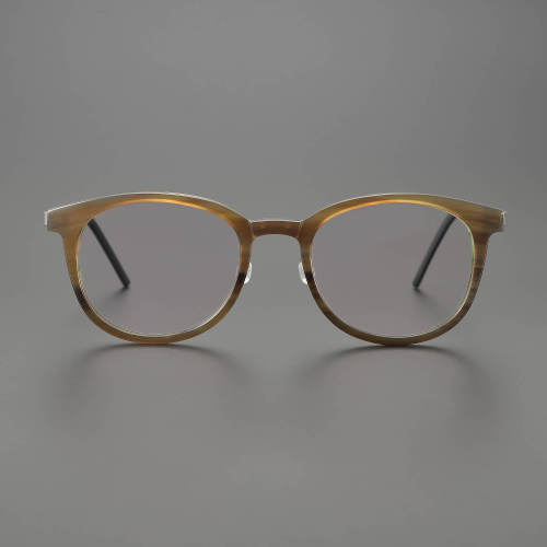 Round Genuine Natural Horn Rim Glasses LH7008_Light Brown