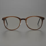 Round Genuine Natural Horn Rim Glasses LH7008_Dark Brown Front View