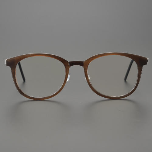 Round Genuine Natural Horn Rim Glasses LH7008_Dark Brown