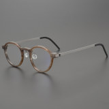 Round Genuine Natural Horn Rimmed Glasses LH7002_Dark Brown