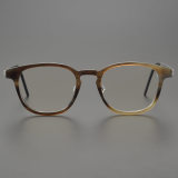 Square Genuine Natural Horn Rimmed Glasses LH7004_Dark Brown Front View