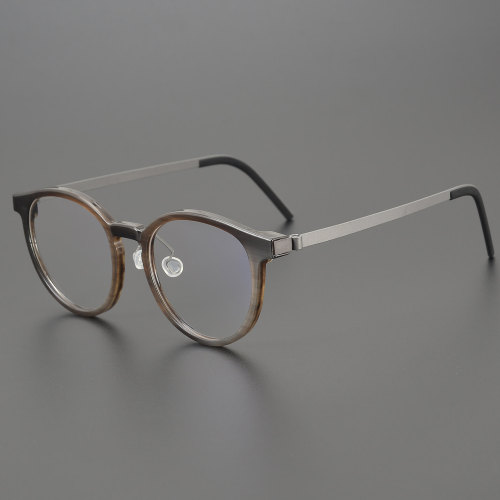 Round Genuine Natural Horn Rim Glasses LH7010_Dark Brown