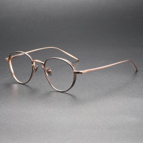 Round Titanium Glasses LE0407_Black - Rose Gold
