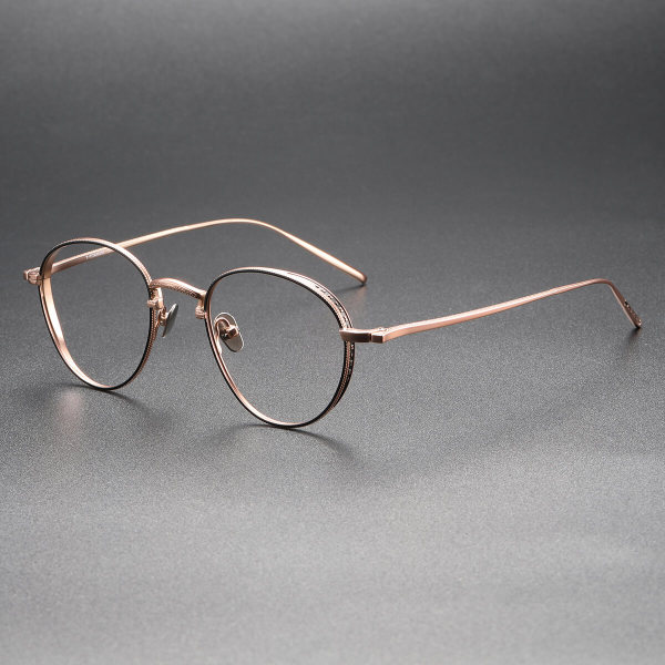 Round Titanium Glasses LE0407_Black - Rose Gold