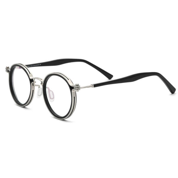 Silver Eyeglasses LE0518 – Hypoallergenic Metal Round Design with Silver Frame & Black Temples