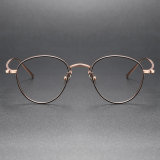 Round Titanium Glasses LE0407_Black - Rose Gold Front View