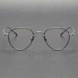 Round Titanium Glasses LE0407_Black - Silver Front View