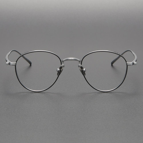 Round Titanium Glasses LE0407_Black - Silver