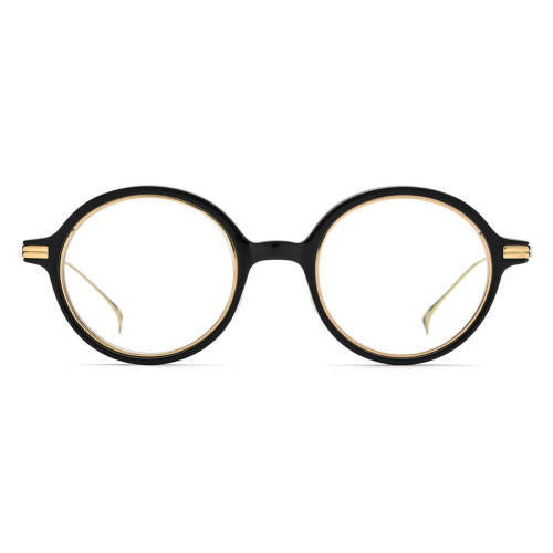 Round Acetate & Titanium Glasses LE0556_Black