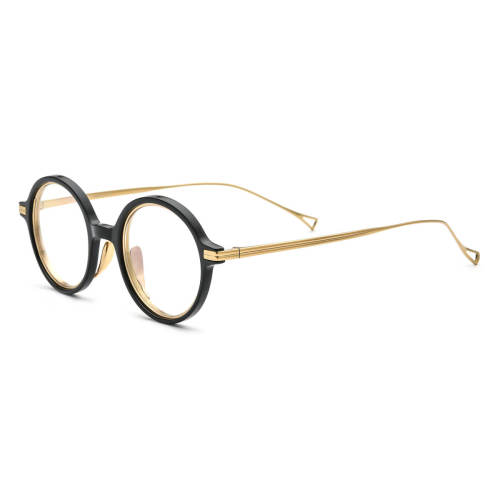 Round Acetate & Titanium Glasses LE0556_Black
