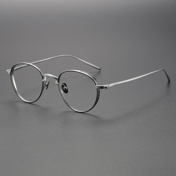 Round Titanium Glasses LE0407_Black - Silver