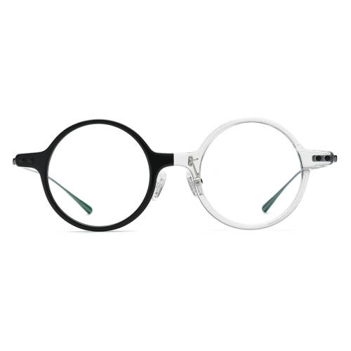 Round Acetate & Titanium Glasses LE0576_Black - Clear