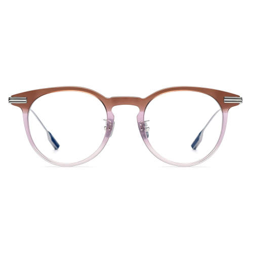 Round Acetate & Titanium Glasses LE0565_Pink - Brown